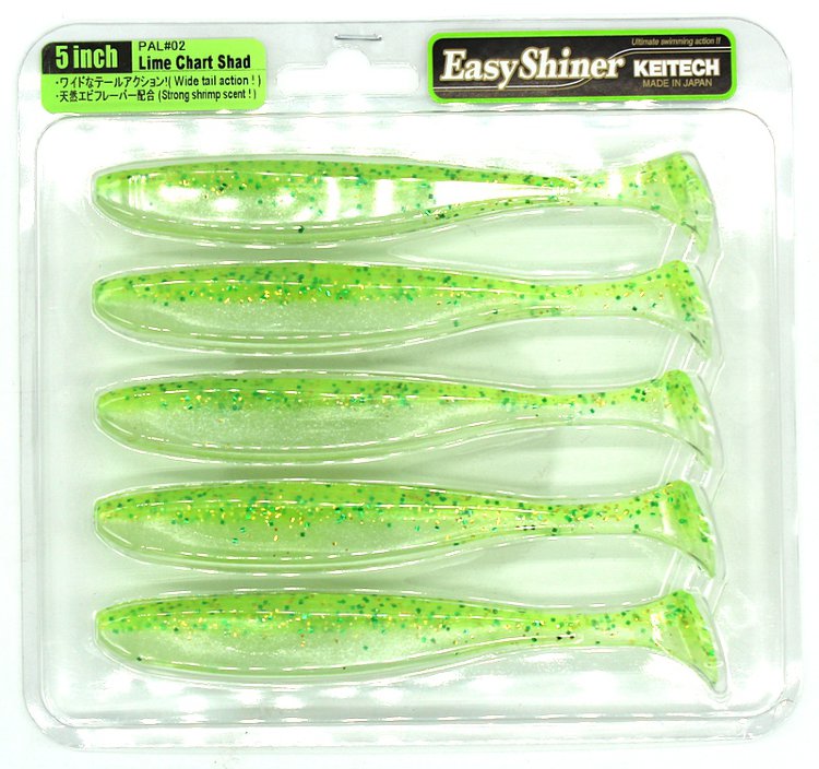 Силиконовая приманка Keitech Easy Shiner 5" цвет PAL#02 Lime Chart Shad 5 шт.